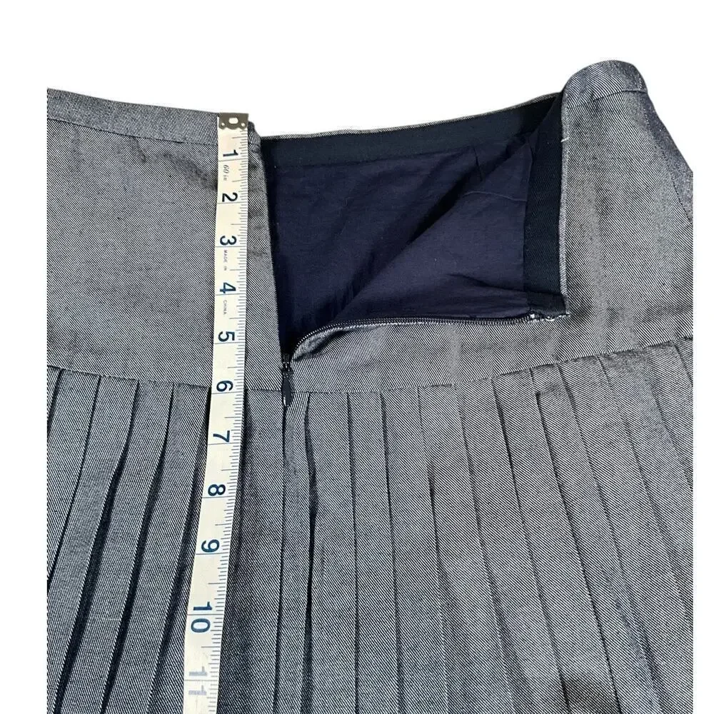 J.Crew Chambray Pleated Skirt Size 2 | Blue Jean Classic A-Line Cotton Blend